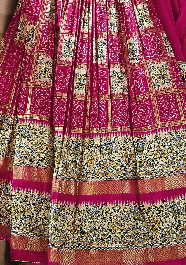 Pink Bandhani Print Silk Lehenga Set