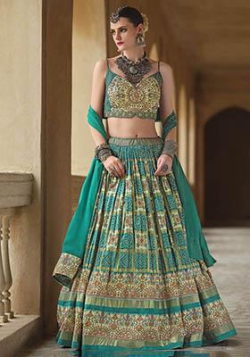 Green Bandhani Print Silk Lehenga Set