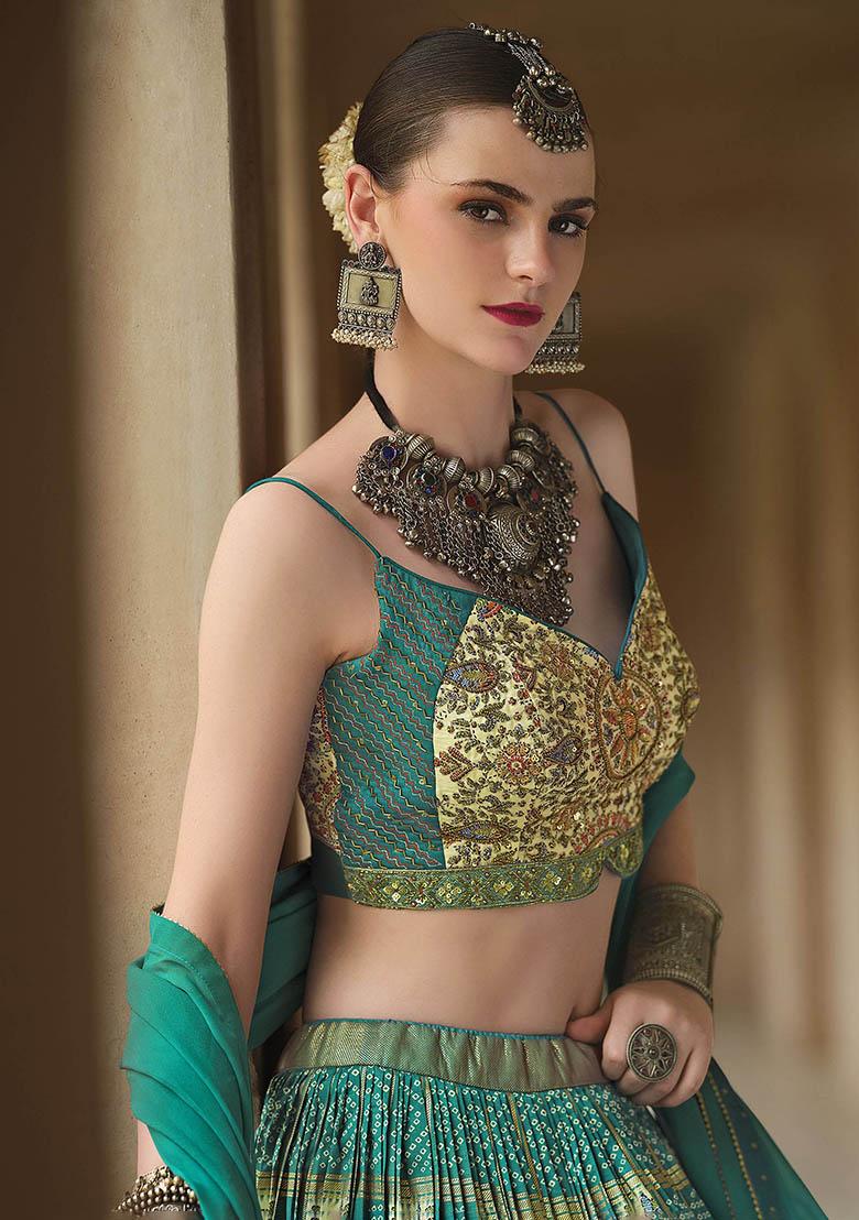 Green Bandhani Print Silk Lehenga Set