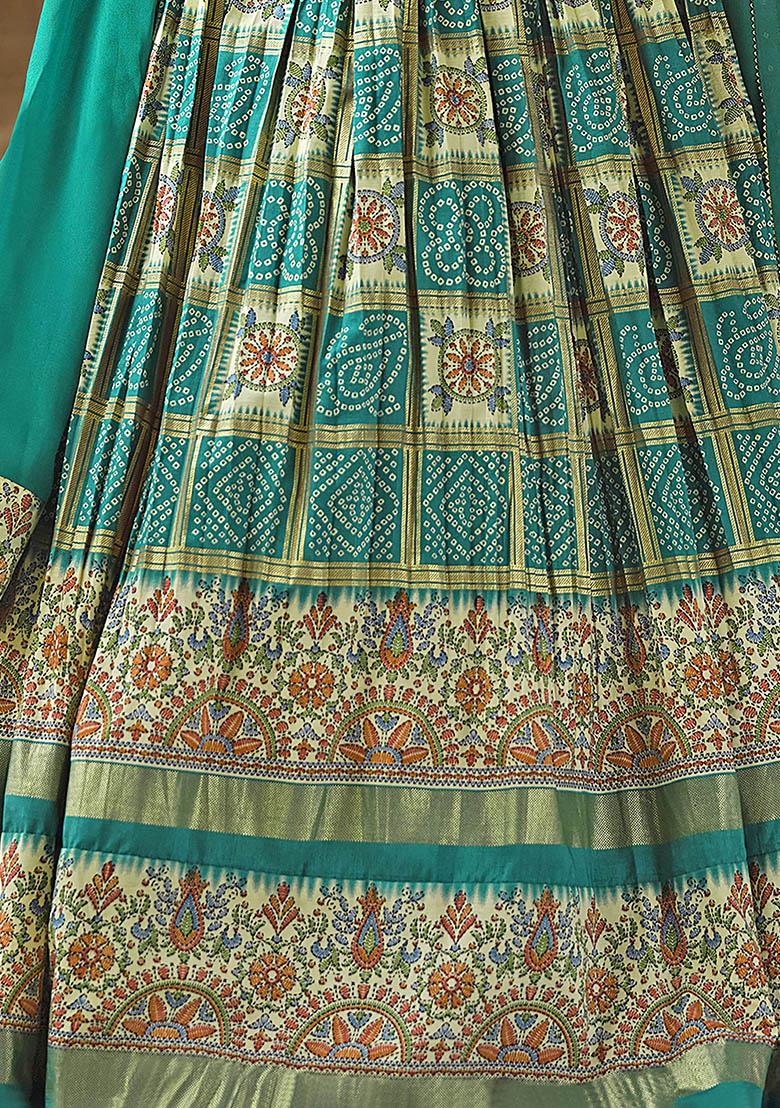 Green Bandhani Print Silk Lehenga Set