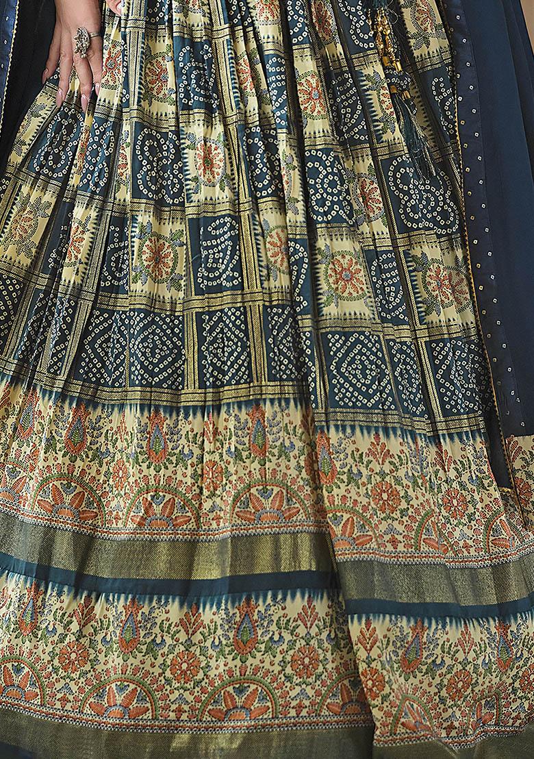 Navy Blue Bandhani Print Silk Lehenga Set