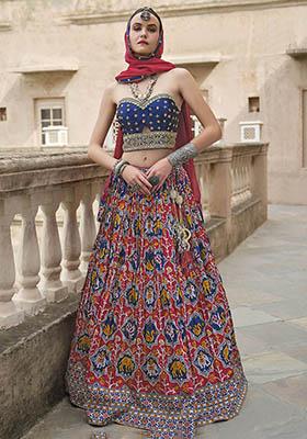 Red Zari Weaving Silk Lehenga Set