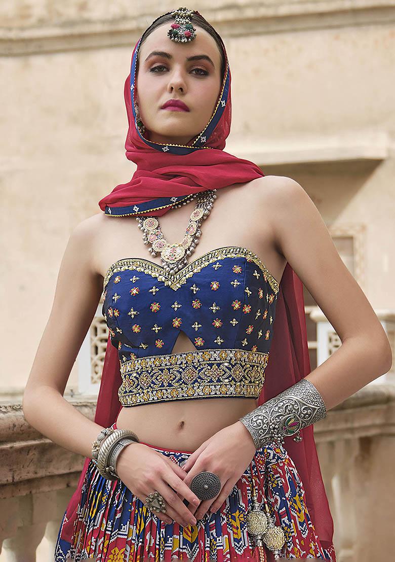 Red Zari Weaving Silk Lehenga Set