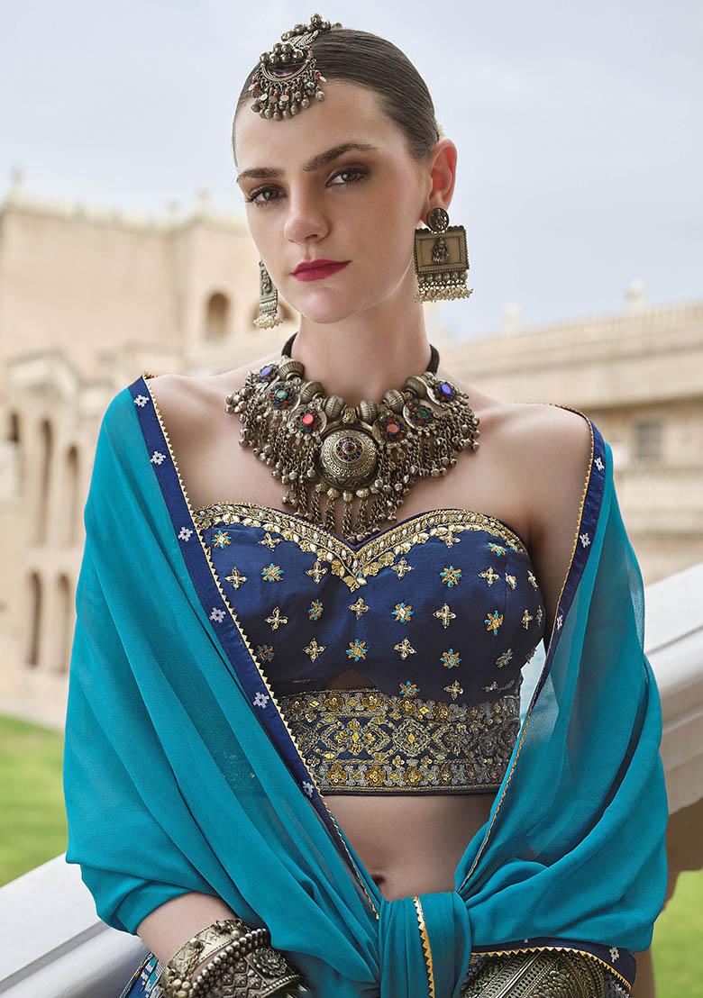 Blue Weaving Silk Lehenga Set