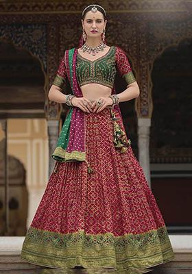 Red Zari Weaving Silk Lehenga Set