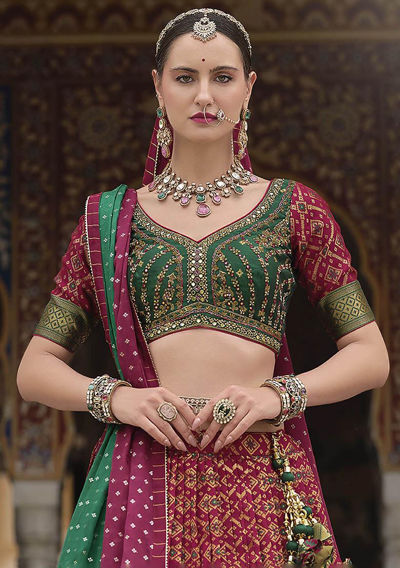 Red Zari Weaving Silk Lehenga Set