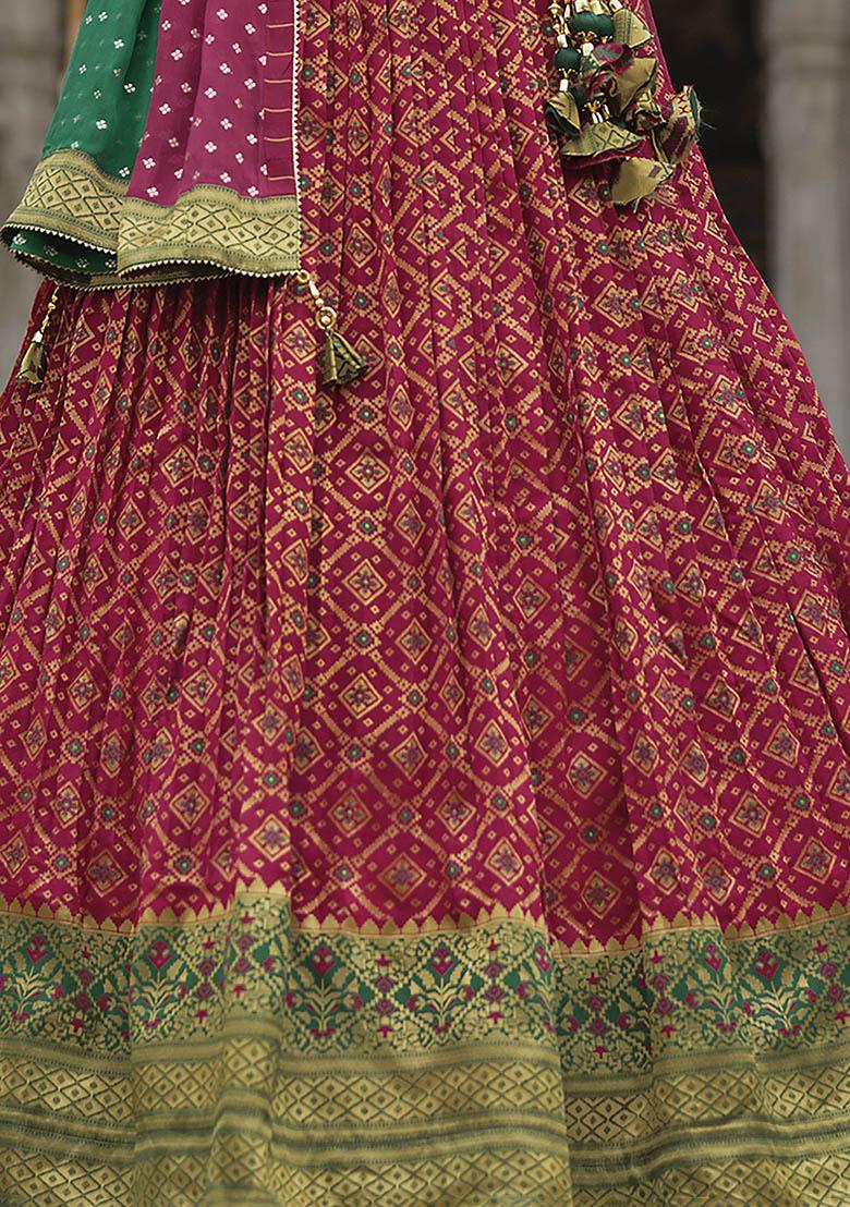 Red Zari Weaving Silk Lehenga Set