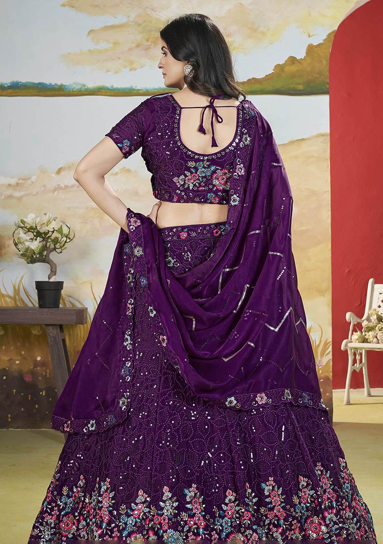 Purple Sequin Embroidered Chinon Lehenga Set