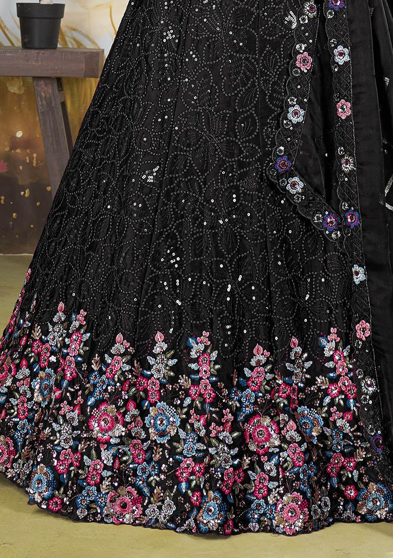 Black Sequin Embroidered Chinon Lehenga Set
