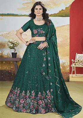 Green Sequin Embroidered Chinon Lehenga Set