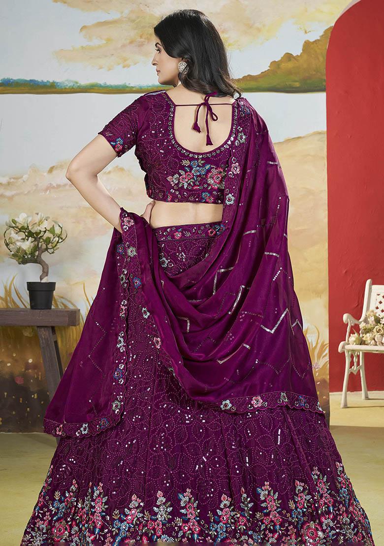 Purple Sequin Embroidered Chinon Lehenga Set