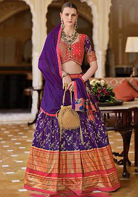 Green Zari Weaving Silk Lehenga Set