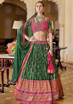 Green Zari Weaving Silk Lehenga Set