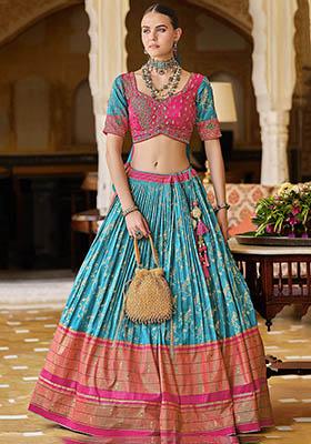 Sky Blue Printed Silk Lehenga Set