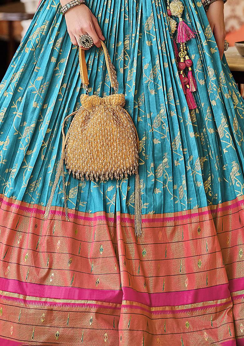 Sky Blue Printed Silk Lehenga Set