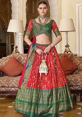 Red Zari Weaving Silk Lehenga Set