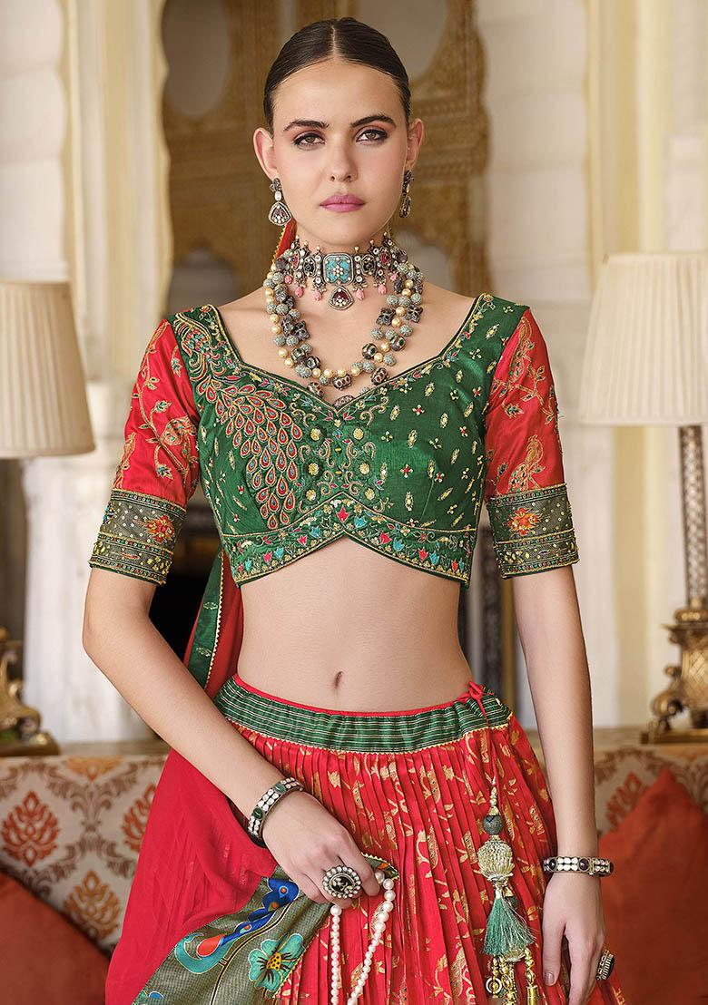 Red Zari Weaving Silk Lehenga Set