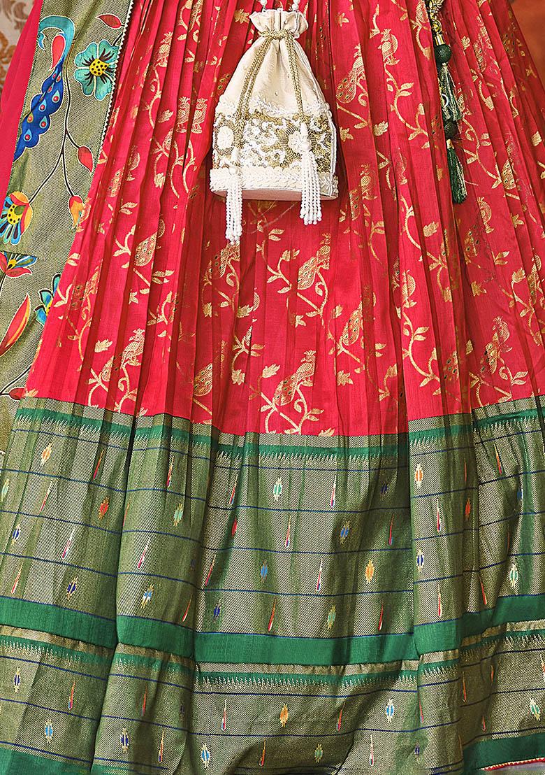 Red Zari Weaving Silk Lehenga Set