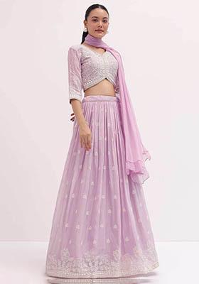 Pink Embroidered Georgette Lehenga Set