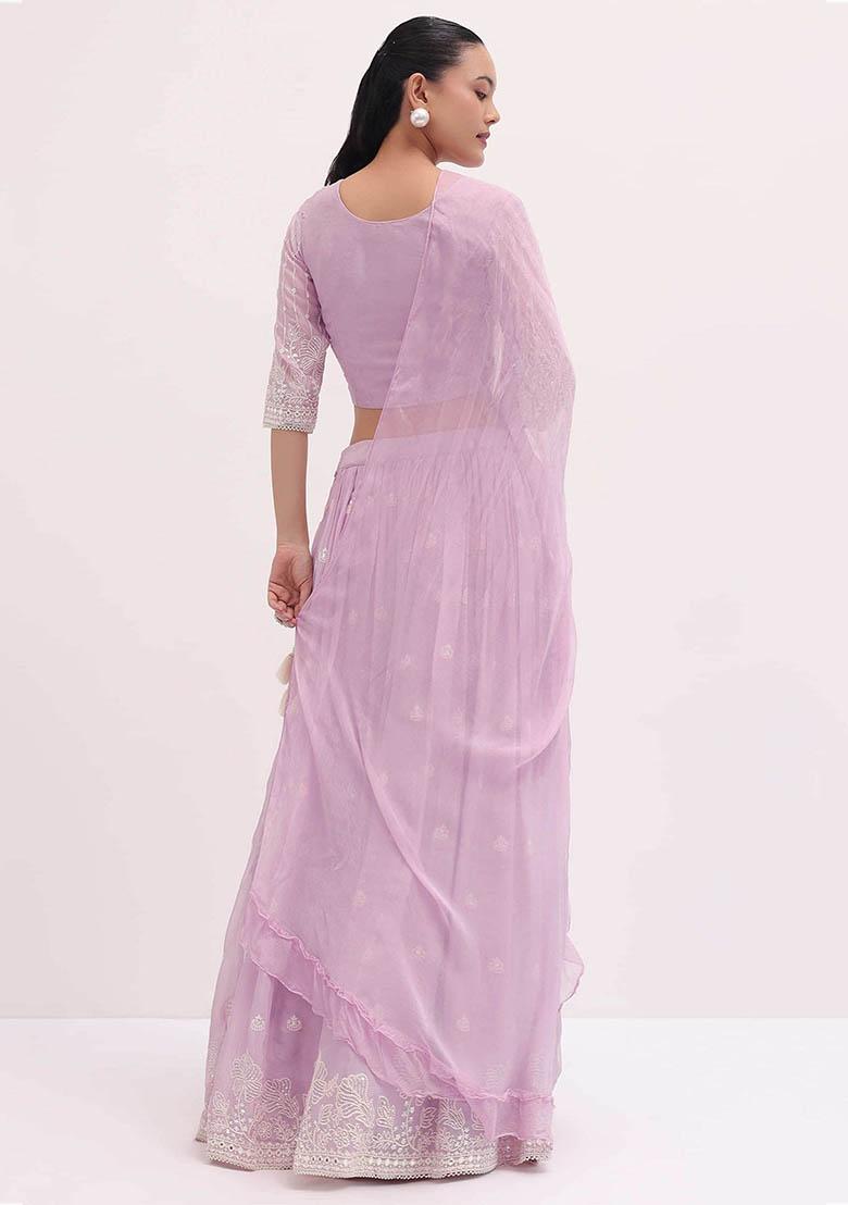 Pink Embroidered Georgette Lehenga Set