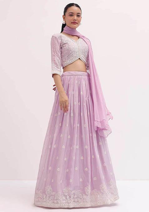 Pink Embroidered Georgette Lehenga Set