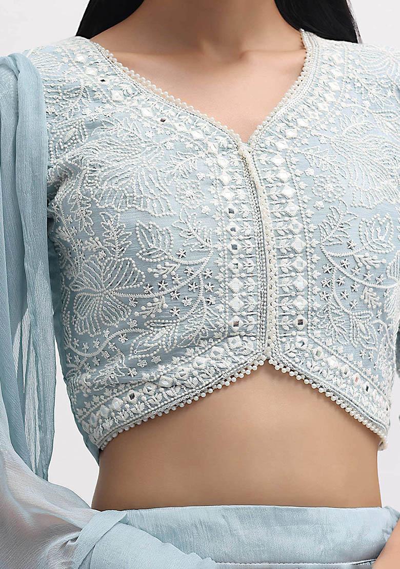 Blue Embroidered Georgette Lehenga Set