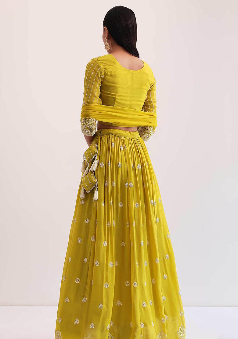 Yellow Embroidered Georgette Lehenga Set