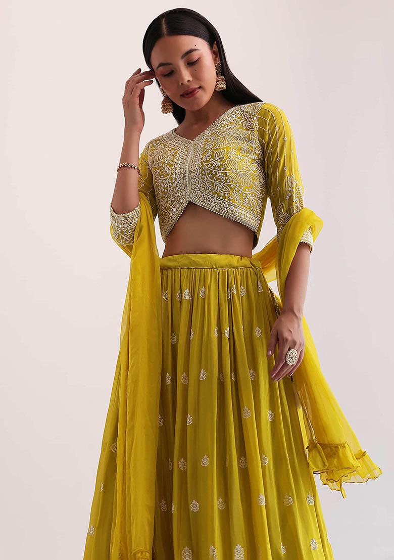 Yellow Embroidered Georgette Lehenga Set