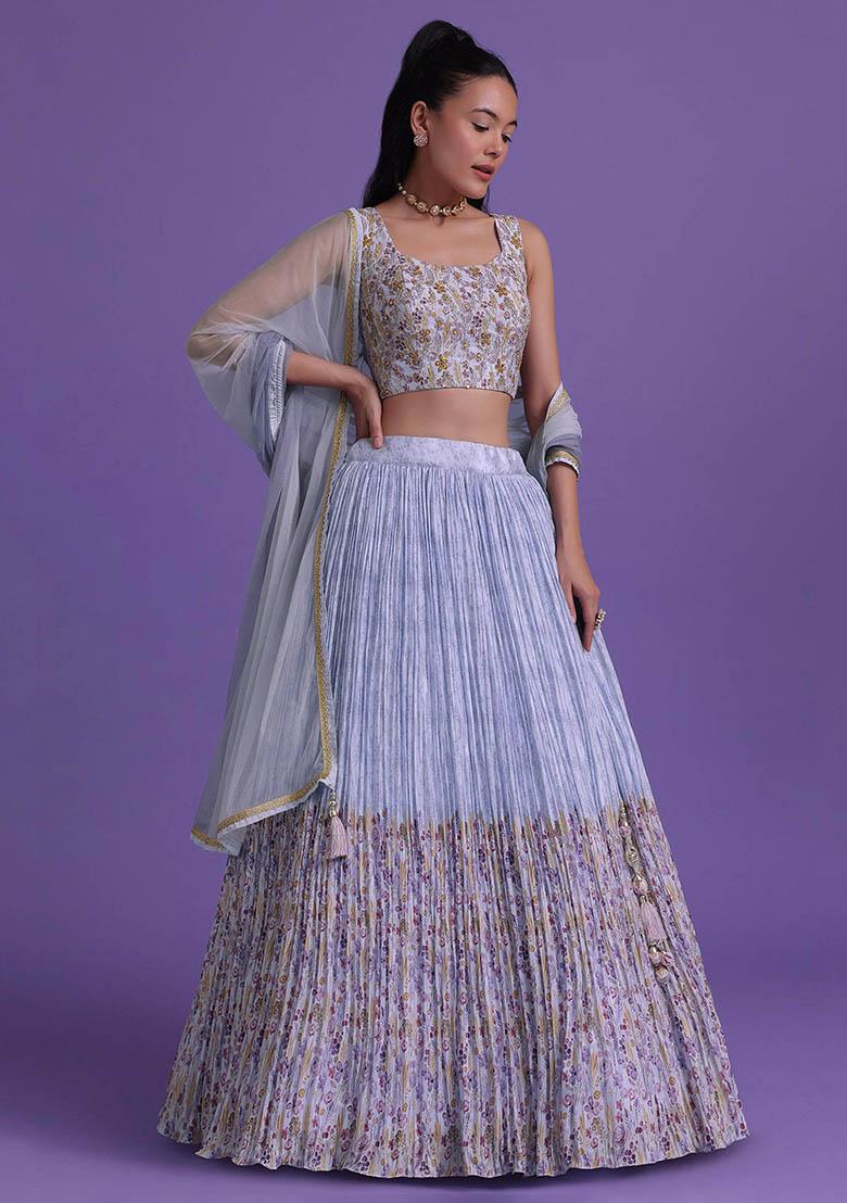 Blue Floral Print Lehenga Set main image 0