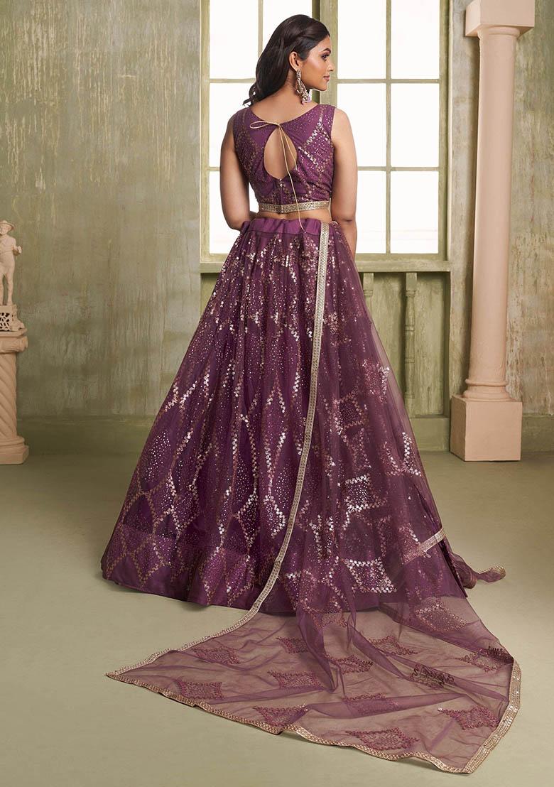 Purple Sequin Embroidered Net Lehenga Set