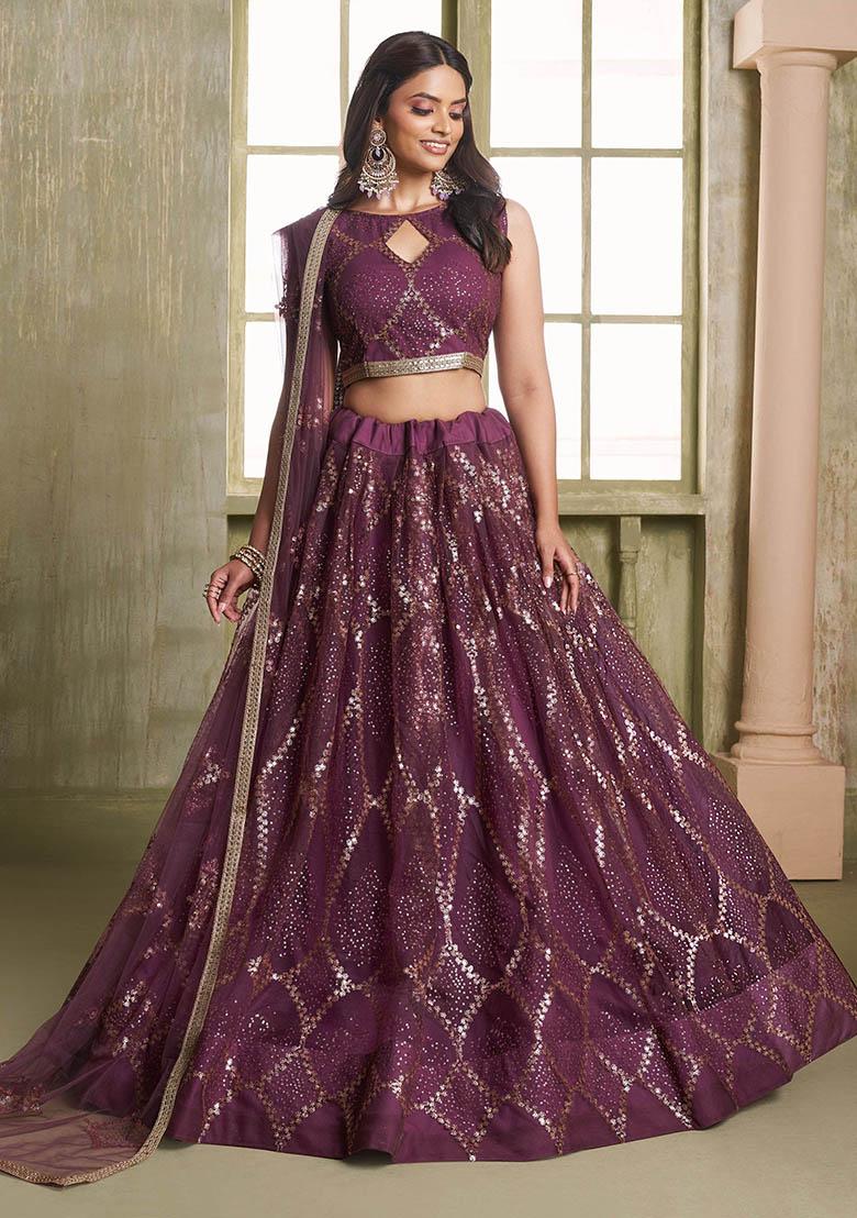 Purple Sequin Embroidered Net Lehenga Set