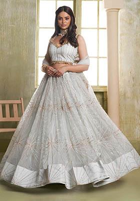 Grey Sequin Embroidered Net Lehenga Set