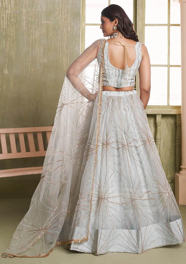 Grey Sequin Embroidered Net Lehenga Set