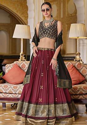 Maroon Zari Weaving Silk Lehenga Set
