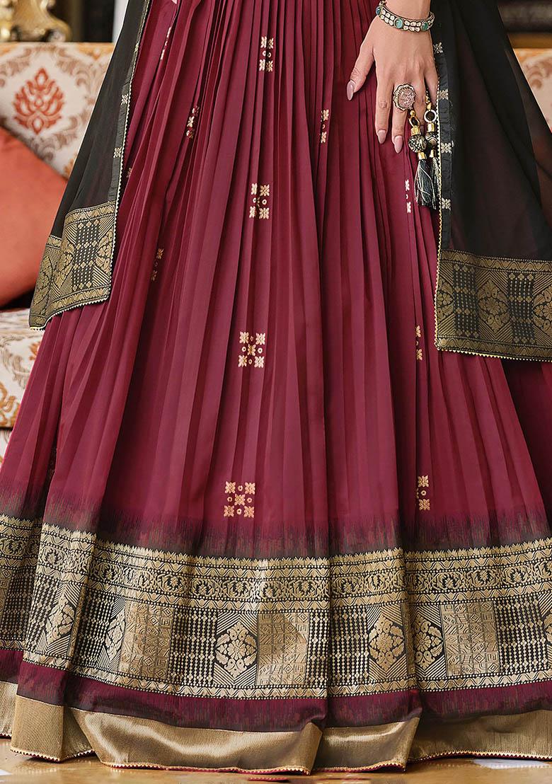 Maroon Zari Weaving Silk Lehenga Set