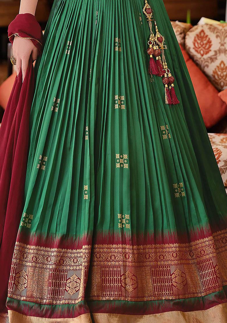 Green Zari Weaving Silk Lehenga Set