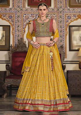 Yellow Embroidered Silk Lehenga Set