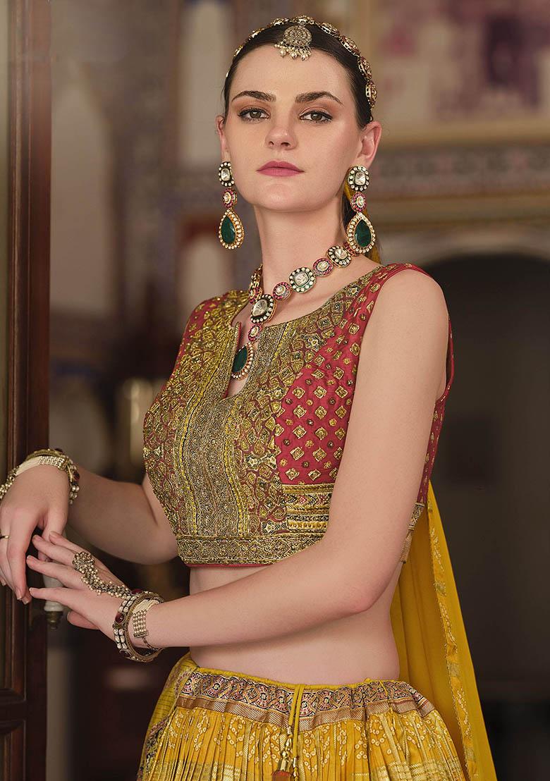 Yellow Embroidered Silk Lehenga Set