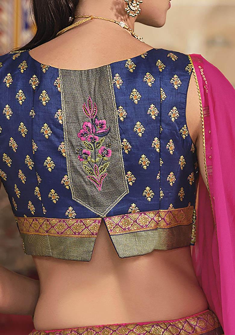 Pink Printed Silk Lehenga Set