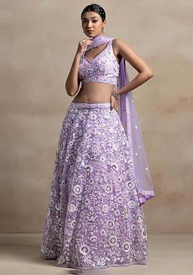 Lavender Sequin Embroidered Net Lehenga Set