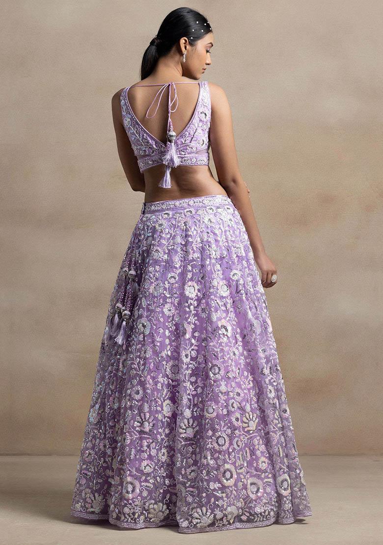 Lavender Sequin Embroidered Net Lehenga Set