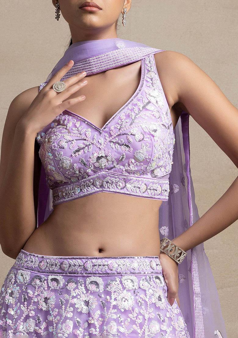Lavender Sequin Embroidered Net Lehenga Set