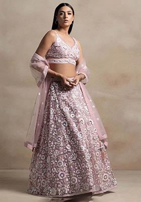Pink Sequin Embroidered Net Lehenga Set