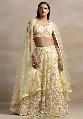 Yellow Sequin Embroidered Net Lehenga Set