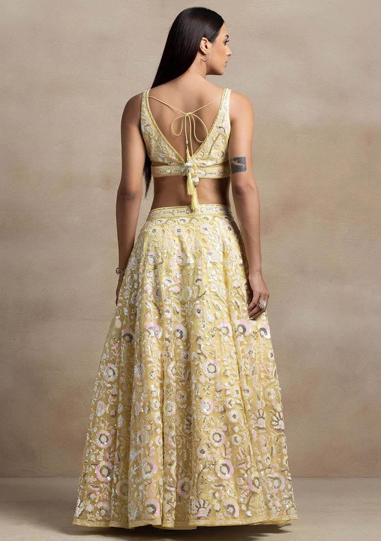 Yellow Sequin Embroidered Net Lehenga Set