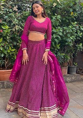Purple Printed Georgette Lehenga Set