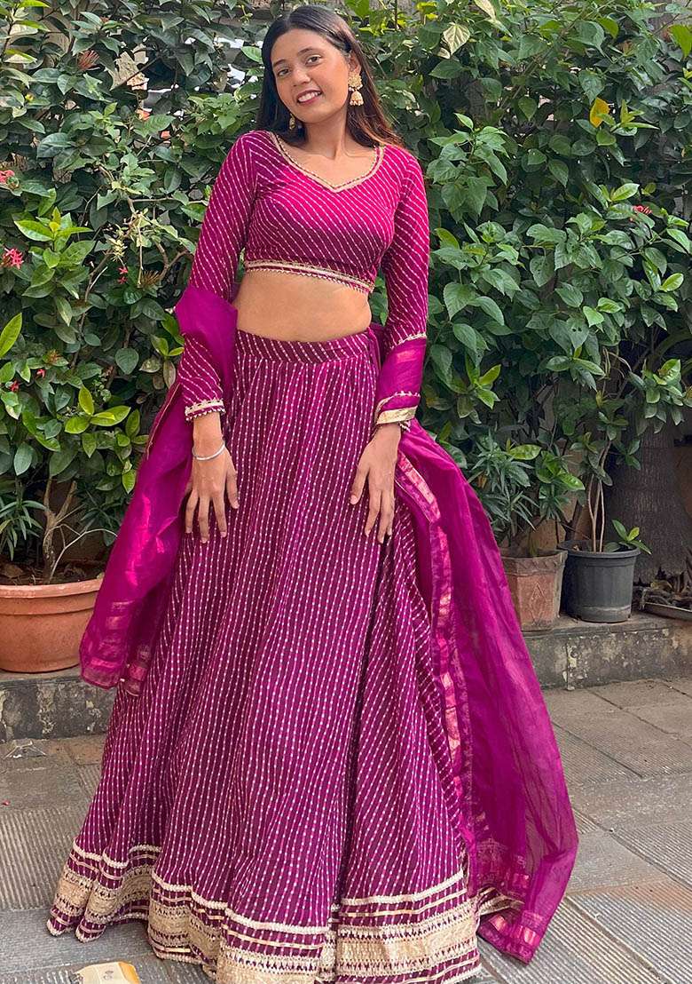 Purple Printed Georgette Lehenga Set for Diwali and Festive Wear - Indya