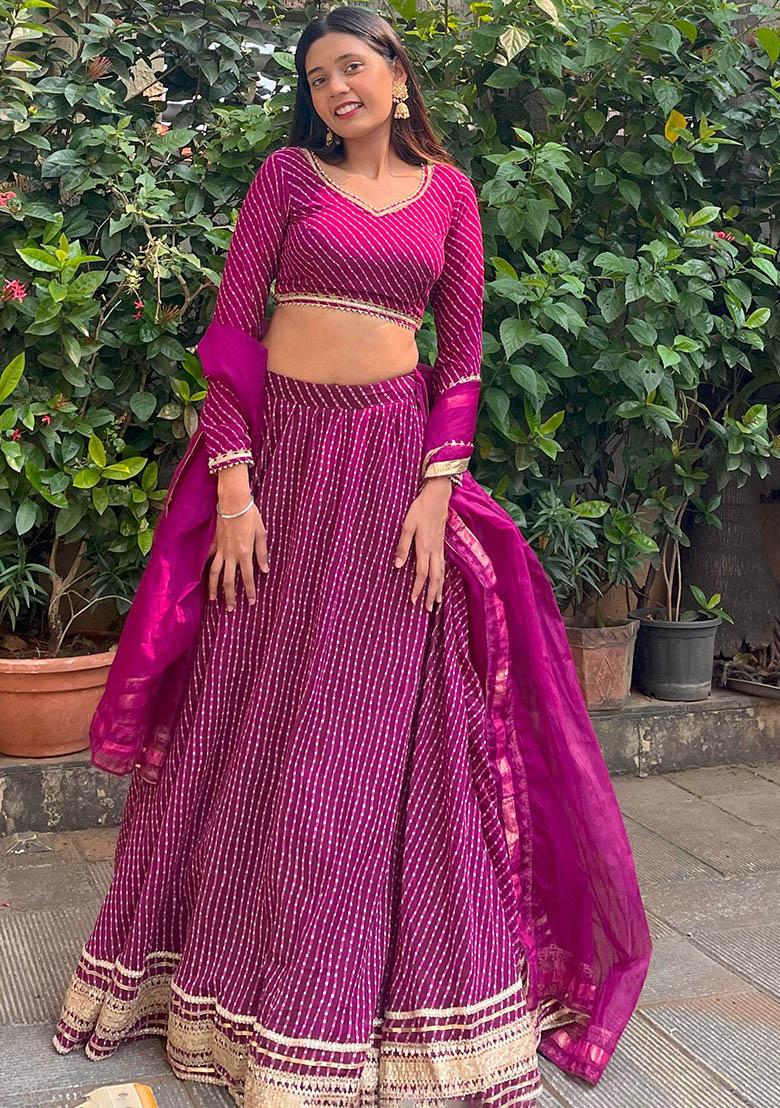Purple Printed Georgette Lehenga Set