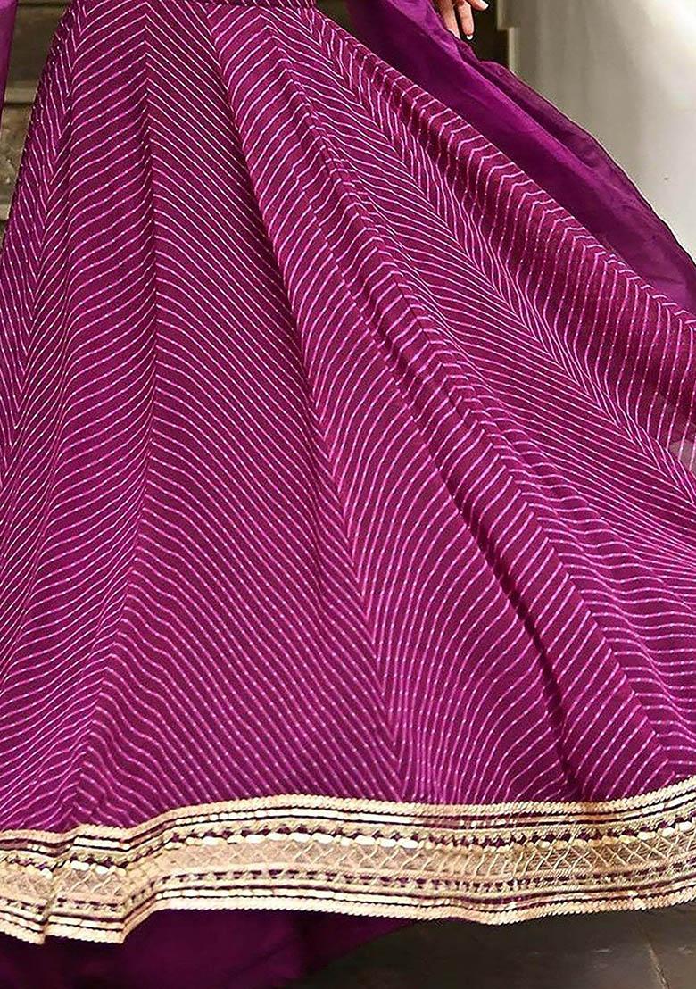 Purple Printed Georgette Lehenga Set