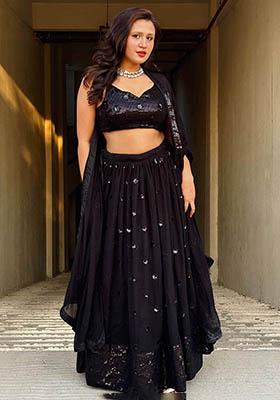 Black Sequin Embroidered Georgette Lehenga Set